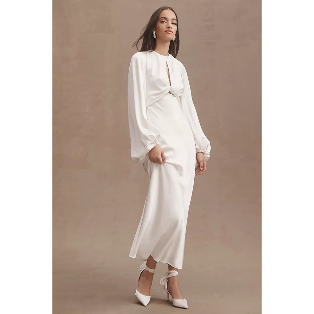 Significant Other Demi Dress Cream Satin Twist Front Open Back Maxi US 2